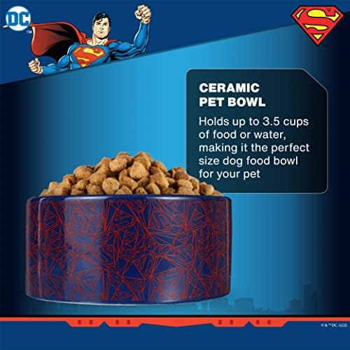 DC קומיקס לוגו סופרמן קערת אוכל כלבים קרמיקה, 3.5 כוסות | קערת כלבים קומיקס סופרמן בגודל 6 אינץ ', קערת